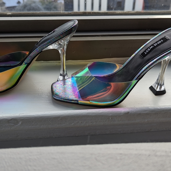 Wondrous Nine West Iridescent Heeled Slide Sandals - Size 7 - Picture 4 of 8